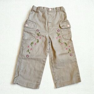 Vintage Y2K Toddler Girls Cargo Pants 2T Floral Embroidered Cottagecore Utility